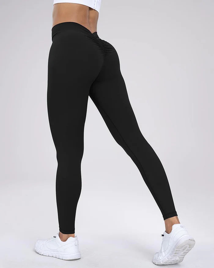 Pantalones de yoga con espalda en V y trasero fruncido